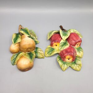Home Interiors Ceramic Fruit 3D Wall Art Pear Apples Set Farmhouse Vintage